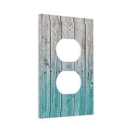 1 Gang Jumbo Size Duplex Receptacle Wall Plates Country Aged Old Rustic Distressed Teal Blue Indigo Wood Wooden Plank Electrical Decorative Dual Device Light Switch Plug Socket Outlet Cover Face Plate