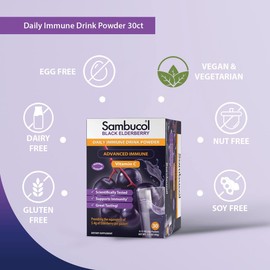 Sambucol Black Elderberry Drink Powder - Daily Immune Black Elderberry Powder with Vitamin C, Vegan Friendly, Sugar Free, Delicious Berry Taste - 30 Count