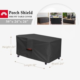 Porch Shield Patio Fire Pit Cover - Waterproof 600D Outdoor Rectangular Fire Table Cover Deck Box Protector - 58 x 24 inch, Black