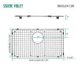 Serene Valley Sink Bottom Grid 24-1/8" X 13-1/8", Rear Drain with Corner Radius 3/16", Sink Protector NDG2413R