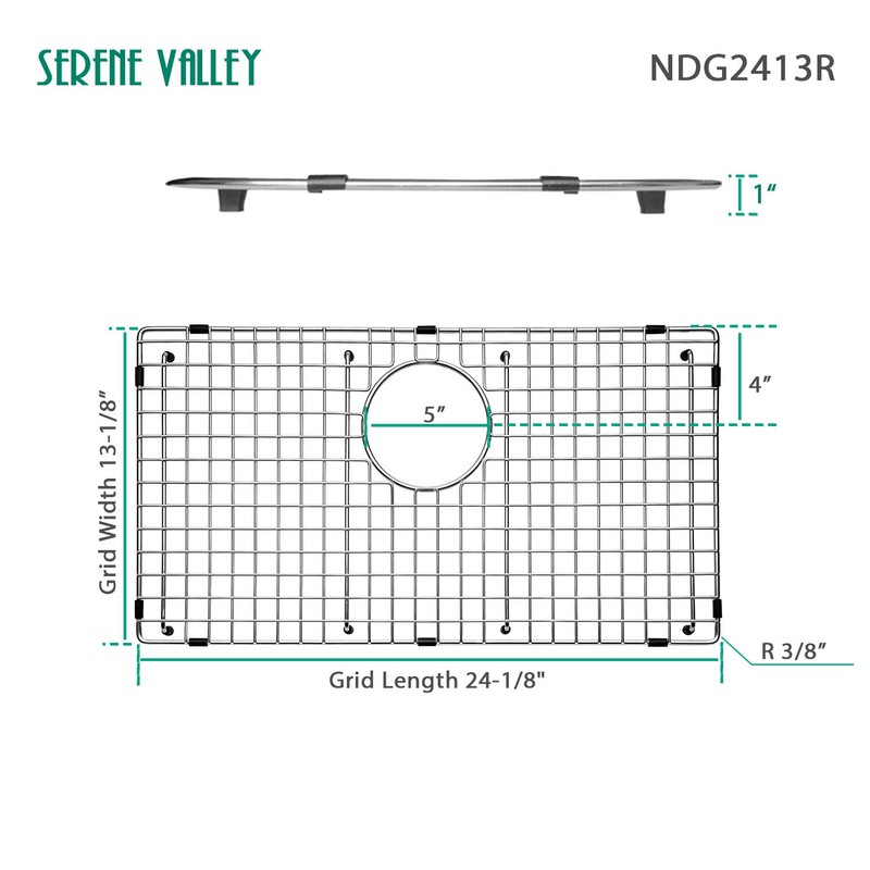 Serene Valley Sink Bottom Grid 24-1/8" X 13-1/8", Rear Drain