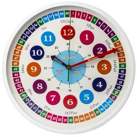 Qesnox Kids Wall Clock Time Teacher Children Wall Clock Silent Non Ticking. Wall Clock for Kids Bedroom, Office Clock. Clock to Teach, Read and Learn to tell the Time. (35CM)