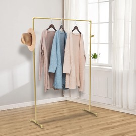 kunghei 63" Retail Gold Clothes Rack Hanging Clothing Rack for Boutiques, Heavy Duty Garment Rack Rod Display Rack, Metal Clothing Store Hanger Floor Standing
