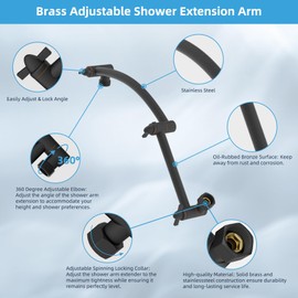 Hibbent All Metal cUPC Certified Rain Shower Head, 12'' High Pressure Rainfall Showerhead with 16" Shower Head Extension Arm, Brass Adjustable Shower Arm Extender, fixed Showerheads, Oil Rubbed Bronze