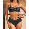 Women's Black Striped Strapless Bandeau Bikini Set - Twist Front