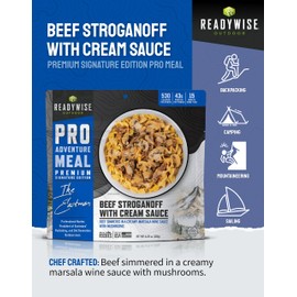 ReadyWise Outdoor Pro Adventure Meal Beef Stroganoff with Cream Sauce, Premium Freeze-Dried Food for Camping, Hiking, and Backpacking, 530 Calories, 43 Grams of Protein, 2 Servings, 1 Pouch