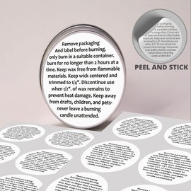 Candle Warning Stickers, 1.5" Round Label, 300 Labels, Black and White Text, Sticker Decal for Candle Jars, Tins and Votives