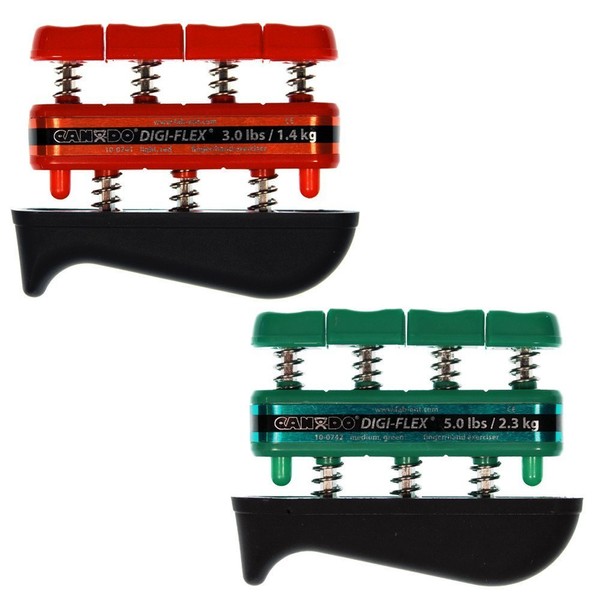 DigiFlex Combo 2-Pack of Hand Exercisers - Light (Red - 3 lbs) and Medium (Green - 5 lbs) Resistance