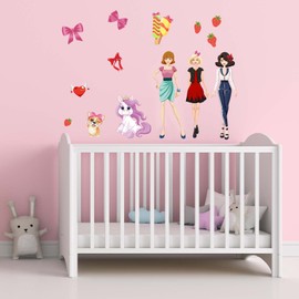 AnFigure Beautiful Wall Decals for Girls Bedroom Bathroom Women Kids Room Baby Room Wall Stickers Fashion Nursery Pet Shop Beauty Salon Dressing Room Dog Horse Wall Decal Mural Vinyl Wall Decor