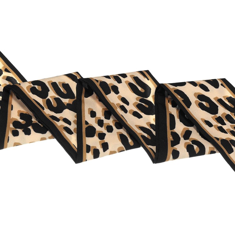 sourcing map Women's Leopard Ribbon Long Skinny Scarf Headband Neckerchief,