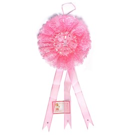 BM Ricami - Bow for Birth Girl Pink Lace Organza and Rhinestones Size XL 27 x 60 cm