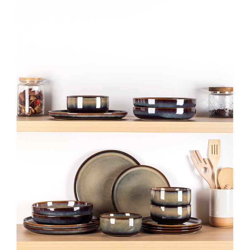 TheTerra Ceramic Dinnerware Sets for 4, 12 Pieces Handmade Reactive