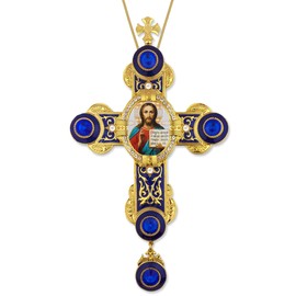 Needzo Icon of Jesus Christ The Teacher Wall Cross Russian Orthodox Catholic Icon Wall Hanging Jeweled 9 Inch, Blue