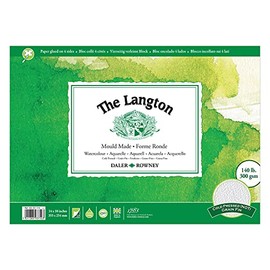 Daler-Rowney The Langton Watercolour Paper, Cold Pressed, 300 gsm, 140lb, Pad, Glued 4 Sides, 14 x 10in - 35.6 x 25.4 cm, Natural White, 12 Sheets