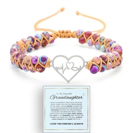 CQSVUJ For Granddaughter - For You Are Always In Mine Beads Bracelet,Double Layer Natural Jasper Beaded Wrap Bracelet, Infinity Heart Bracelet for Granddaughter (B)