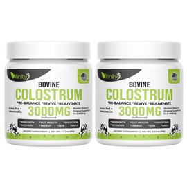 VITINITY Grass Fed Bovine Colostrum Powder for Humans 3000 mg - Natural IgG Colostrum Supplement Gut Health, Immune Support, Muscle Recovery, Wellness | Pure Colostrum Superfood,Unflavored 2 Pack