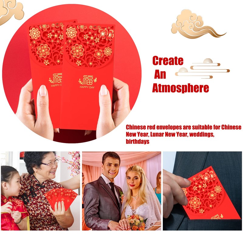 50 Pieces Chinese New Year Red Envelopes Hong bao 2023