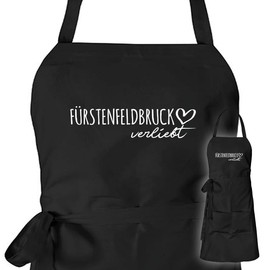 Huuraa Apron Fürstenfeldbruck in Love Unisex Apron Cooking Apron Size with Name of Your Favourite City in Bavaria Gift Idea for Friends and Family, black