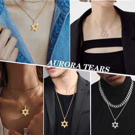 Aurora Tears Star of David Necklace 925 Sterling Silver Hexagon Gold Plated Pendant Jewish Jewelry Religious Judaica Gifts for Women DP0274Y