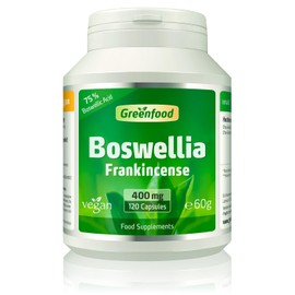 Greenfood Boswellia Serrata, 400 mg, high-dose, 120 Capsules - with 75% boswellic acids. Without Artificial additives. Without Genetic Manipulation. Vegan
