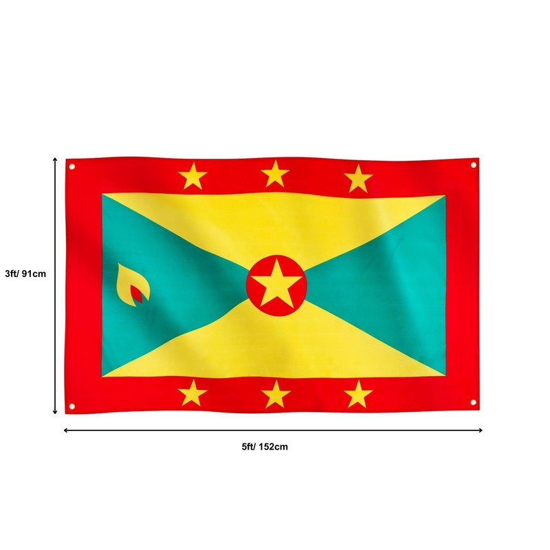 Runesol Grenada Flag, 91x152cm, 3ft x 5ft, 4 Grommets, Eyelet