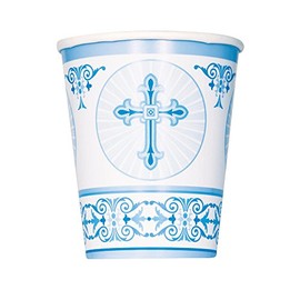 Unique Party 43826 - Radiant Cross Blue Religious Paper Cups, Pack of 8