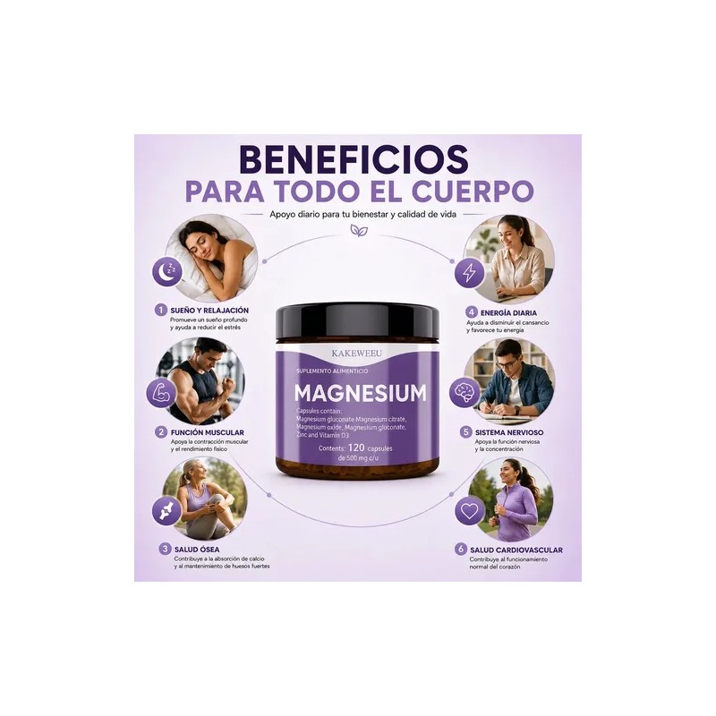 Magnesio Complex Kakeweeu Citrato Glicinato Gluconato Más Vitamina Zinc 120