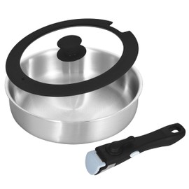 Inqibee Tri-ply Stainless Steel 3 QT Sauté Pan with Lid and Detachable Handle,10 Inch Deep Frying Pan for Home & RV Camping,Induction Pans,Dishwasher and Oven Safe