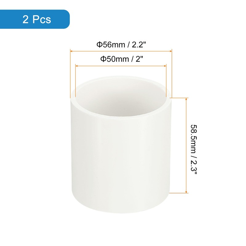 sourcing map 50mm PVC Pipe Coupling Adapter, 2 Pcs Pipe