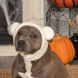 Furhaven Medium Dog Hat, Washable & Cozy - Sherpa Flex-Fit Polar Bear Dog Hat Costume - Cream, Medium