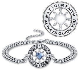 YueYuan Women's Compass Bracelet 925 Sterling Silver Maritime Compass Pendant Inspirational Compass Chain for Men Women Compass Jewellery Gifts, Sterling Silver, Crystal