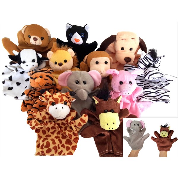 Dondor Velour Animal Hand Puppets, Soft Animal Hand Puppets for Children (2 Pack)