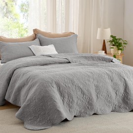 Bedsure Queen Quilt Bedding Set - Pre-Washed Full/Queen Quilt Set - Ultra Soft Bedspread Queen Size - Grey Bedding Coverlet for All Seasons (Includes 1 Quilt, 2 Pillow Shams)