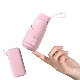 Mayoii Mini Umbrella with UPF50+ Protection, Lightweight Compact Umbrella for Women and Children, Portable UV Umbrella Small with Storage Box, Pocket Umbrella for Handbag Size, Pink