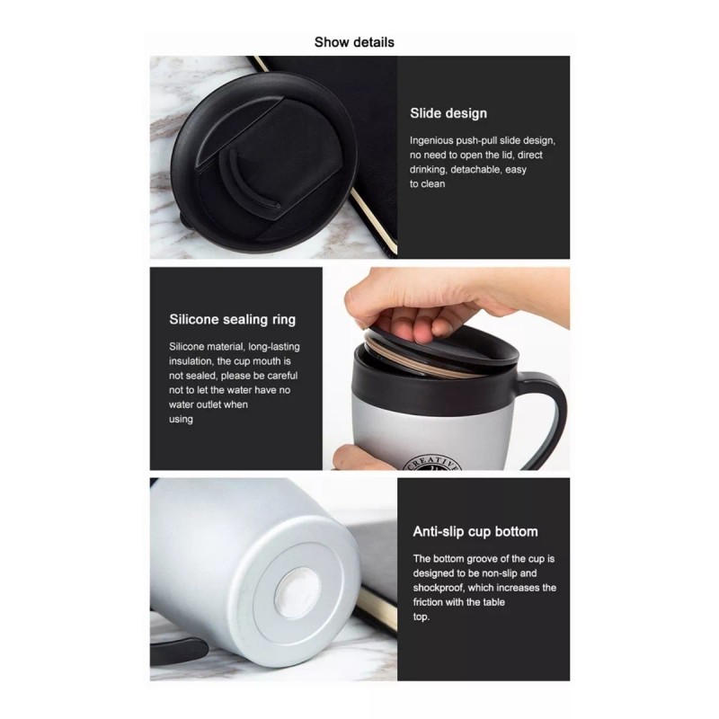 Vaso Taza Térmica Acero Inoxidable Con Tapa Taza Clásica Duradera