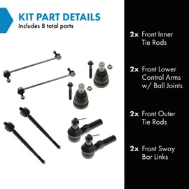 TRQ Front Steering & Suspension Kit Ball Joint Sway Bar Stabilizer Link Tie Rod Compatible with 2005-2007 Ford Escape 2005-2006 Mazda Tribute Mercury Mariner