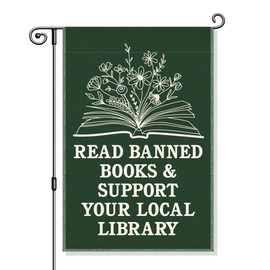 Gkodw Read Banned Books Garden Flag, Funny Library Yard Flag for Outside, Reading Garden Flag, Floral Book Flag Book Lover Gifts, Bookish Yard Flag, Social Justice Library School Lawn Yard Sign