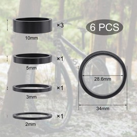 Quacc 6 PCS Headset Spacers 1 1/8" Aluminum Alloy Bike Headset Spacers for MTB BMX Road Bikes 2mm 3mm 5mm 10mm (Black)