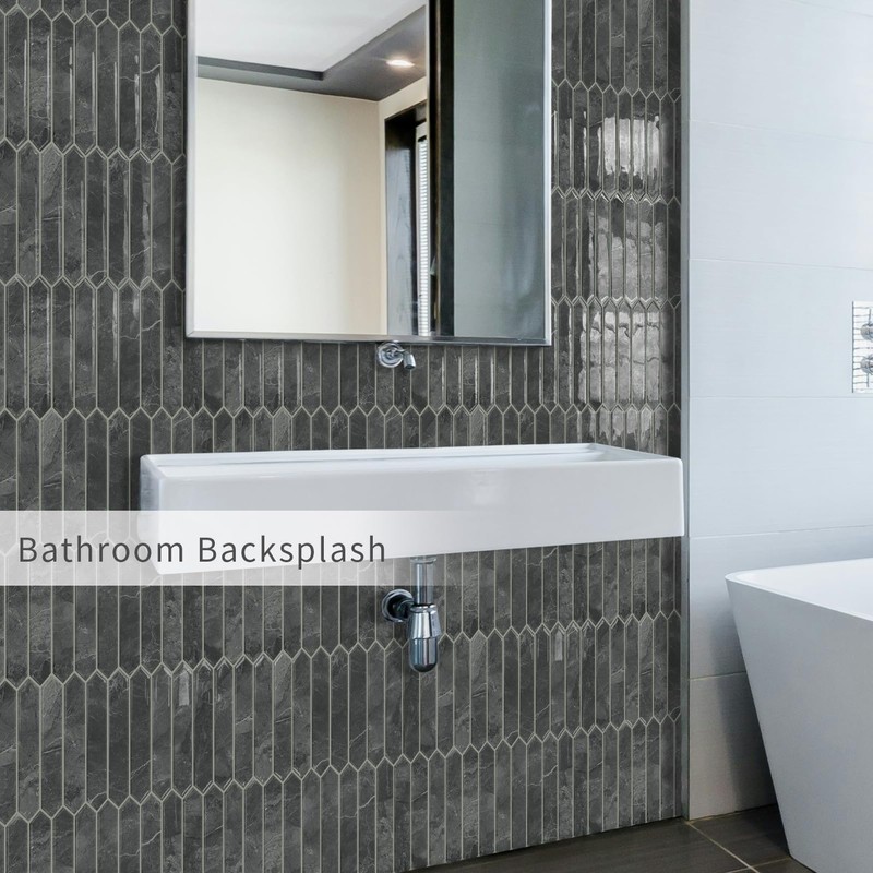 Grey Long Hexagon Tile Peel and Stick Backsplash, 10 Sheets