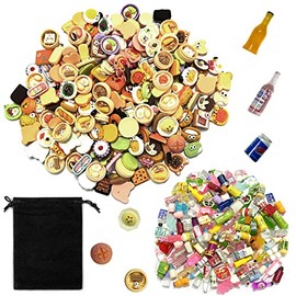 50 Pack Mini Food & Drink Models with 1 Black Storage Bag, Kids Playset, Kids Role Playing Toys, simulation Food Toys, DIY Supplies, Learning Toy Gifts, Pretend Kitchen Accessories (Random Styles)