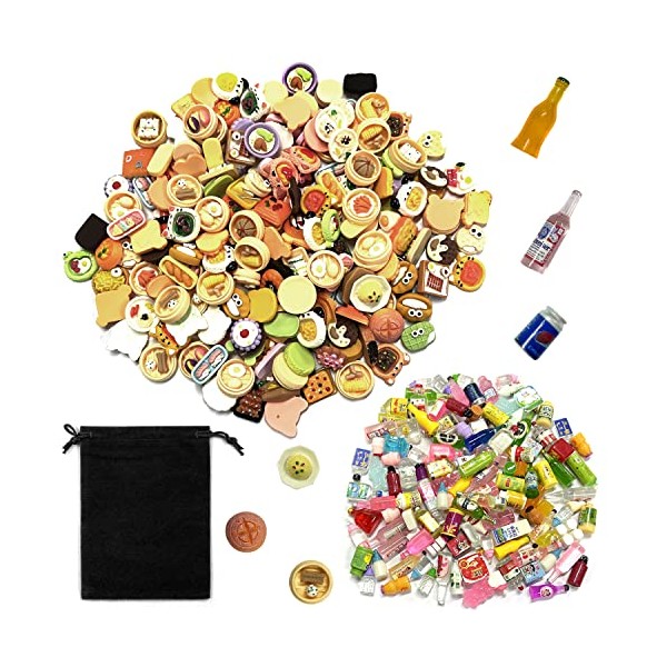 50 Pack Mini Food & Drink Models with 1 Black Storage Bag, Kids Playset, Kids Role Playing Toys, simulation Food Toys, DIY Supplies, Learning Toy Gifts, Pretend Kitchen Accessories (Random Styles)