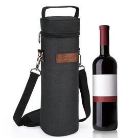 Kato Tirrinia Insulated Wine Cooler Bags with Shoulder Strap, Padded Portable Single Wine Tote Carrier for Travel, Picnic, Beach Great Gift for Wine Lover, Black
