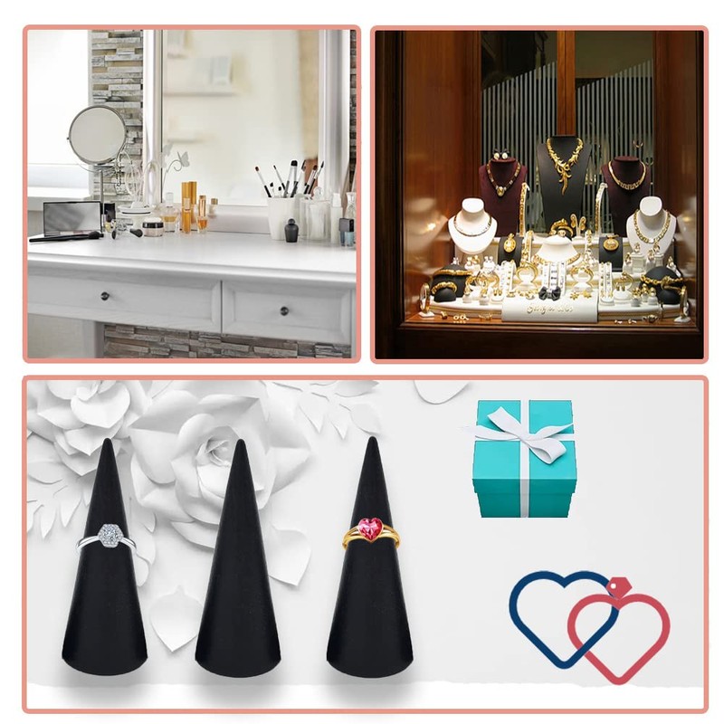 Natural Wood Ring Stand Ring Stand (Black, 10 Pieces) Cone,