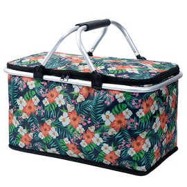Insulated Picnic Basket, Collapsible Shopping Baskets with 25L Large Market Basket with Handles, Folding Grocery Basket Insulated Cooler Bag for Picnic Travel Food Delivery Market Shopping Green