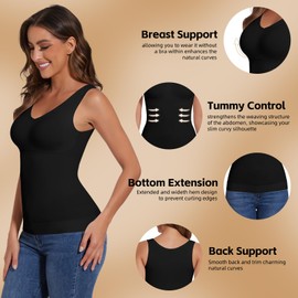 JOYSHAPER Women's Shapewear Tops Padded Bra Shapewear Tank V-Neck Cami Shaper Seamless Compression Tank Tops for Tummy Control Shapewear Camisole Black XL