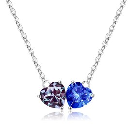 Iefil June & September Birtnstone Necklaces - Garnet Necklace, Sapphire Necklace, Heart Birthstone Necklace for Women, Jewelry for Women, Sterling Silver Necklace, Wife Gifts Ideas