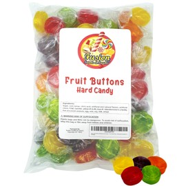 Assorted Fruit Buttons Hard Candy - 1 Pound Bulk Bag (Approx 80 Pieces) - Individually Wrapped Fruit Discs Hard Candies