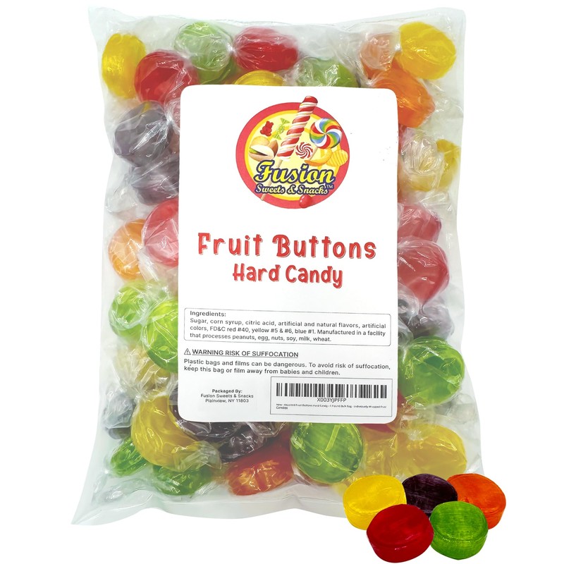 Assorted Fruit Buttons Hard Candy - 1 Pound Bulk Bag