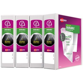 Avery Durable View 3 Ring Binder, 2 Inch Slant Rings, 4 White Binders (17032)