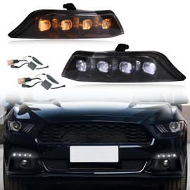 PGTOPONE Switchback White/Amber LED Front Bumper Fog Light DRL Amber Sequential Turn Signal Feature Compatible with Ford Mustang 2015 2016 2017 Replacement Front Bumper Trim